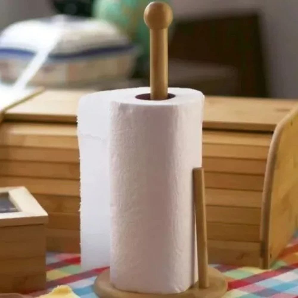 Suporte Porta Papel Toalha Grande Em Bambu Organizador Para Cozinha