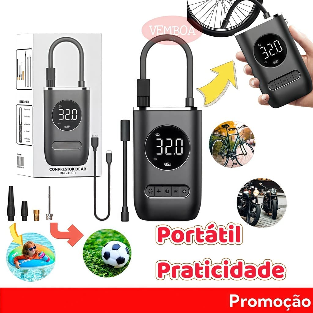 Carro Pneu Inflator Bomba De Ar Elétrica Mini Portátil Sem Fio Compressor Para Motocicleta Bicicleta