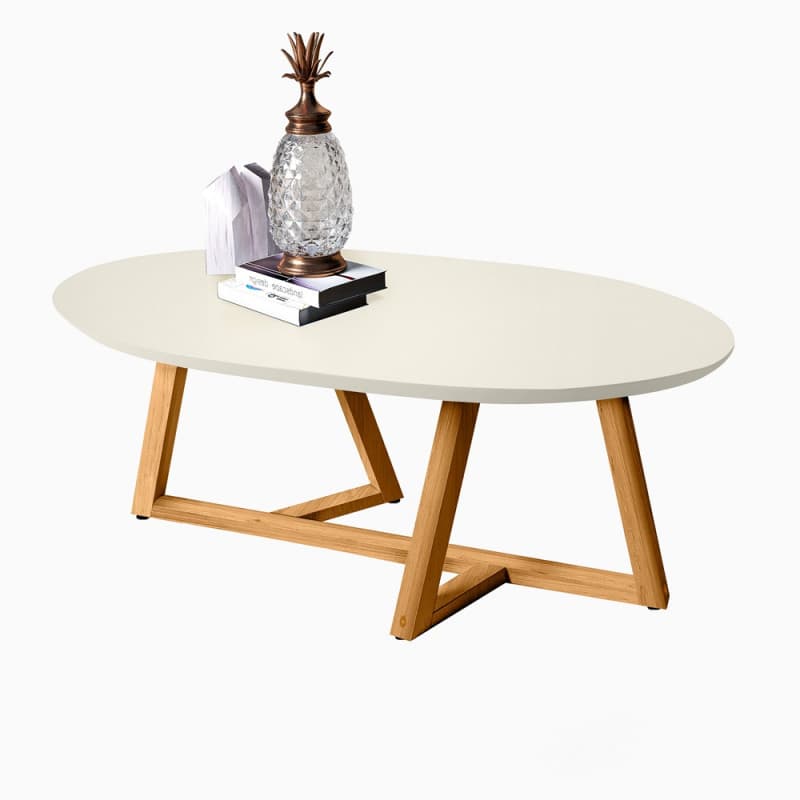 Mesa de Centro Sala Recepção Consultório Oval Off White Pés madeira -  Decora Móveis Online