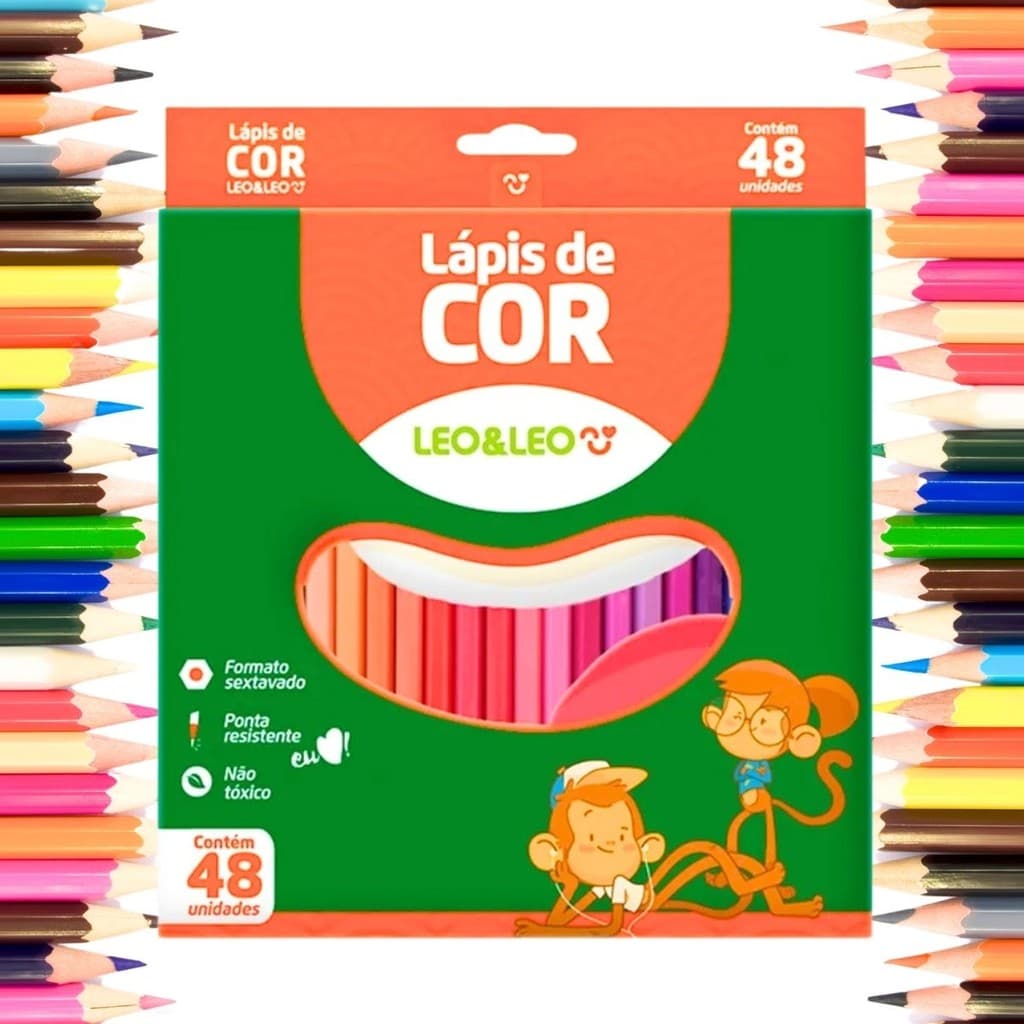 Lapis De Cor Caixa C/ 48 Cores Escolar Resina Sextavado  Leo&leo 48 Lapis Voltas As Aulas