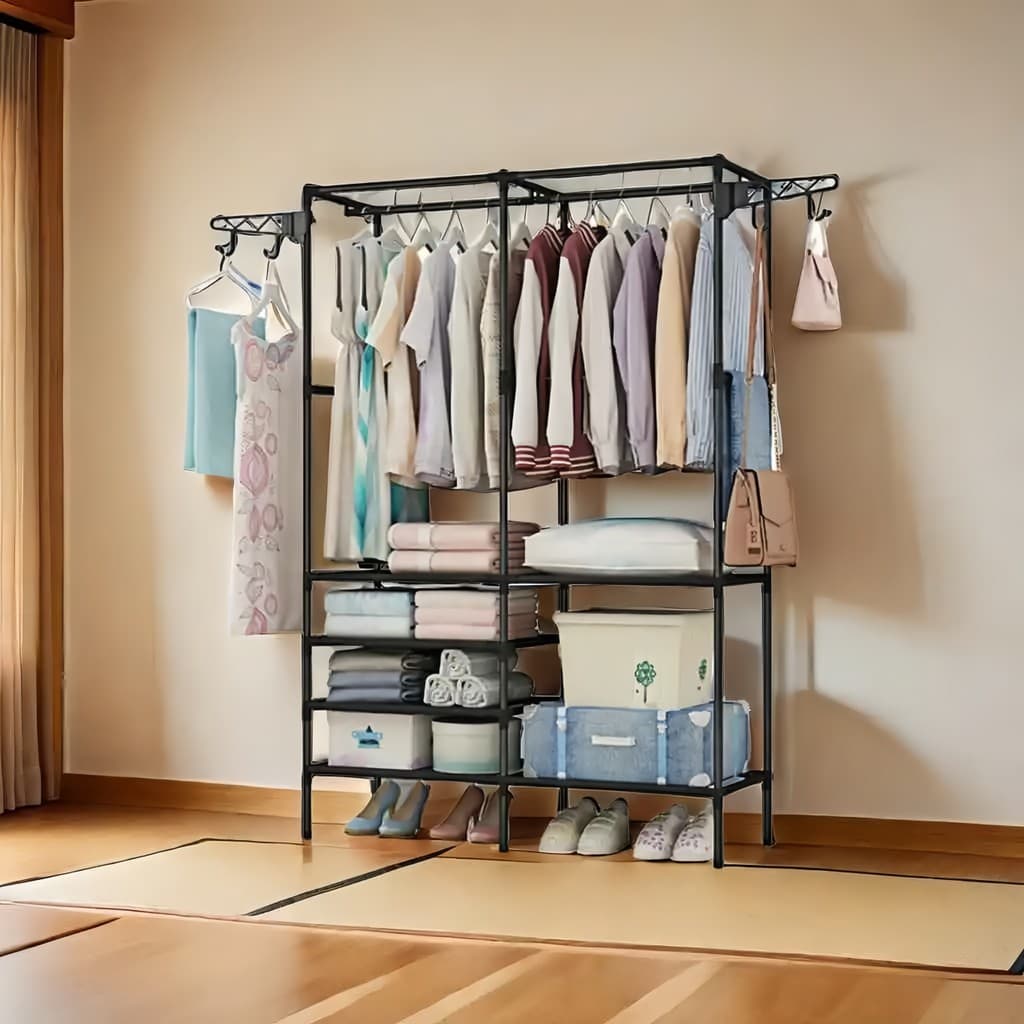 Arara Dupla Organizadora de Roupas Aberta Guarda-Roupa Aberto