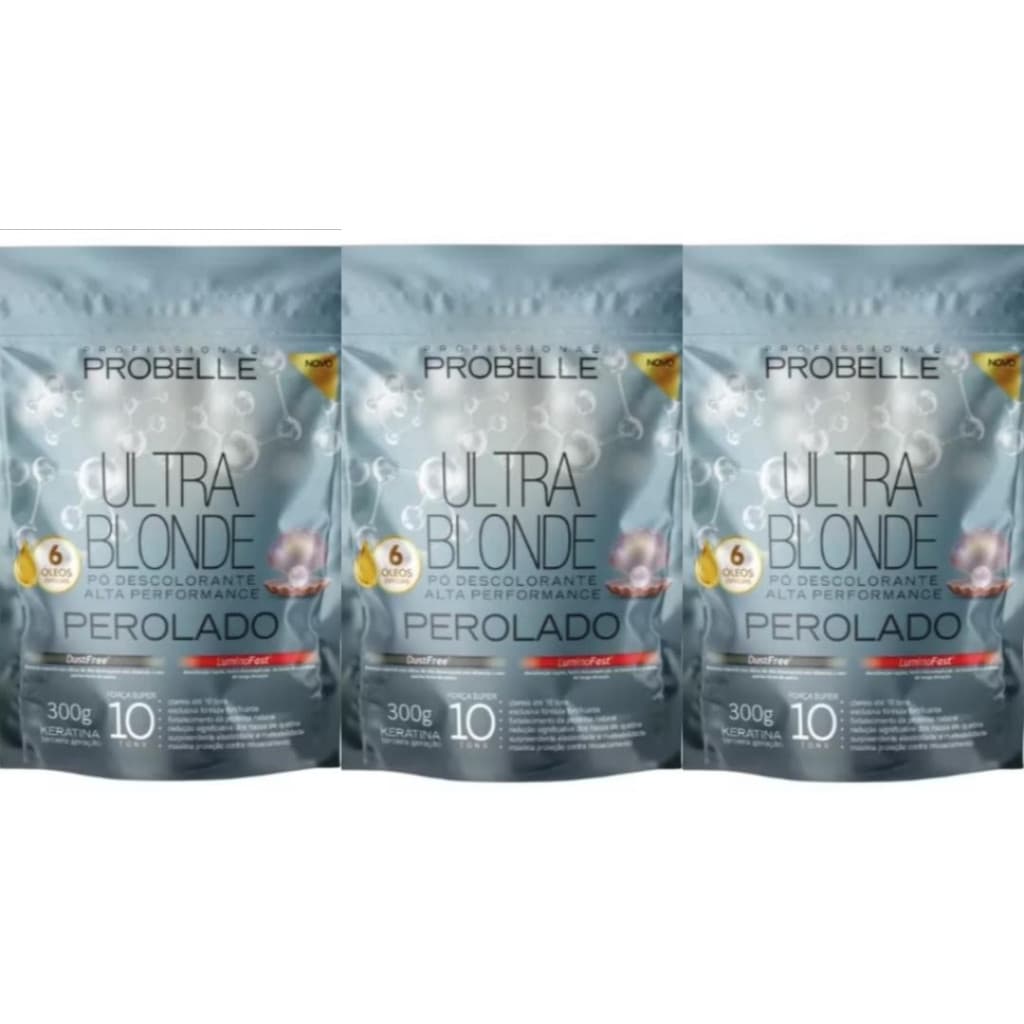 KIT 3 Pó Descolorante Perolado Stand Pouch 300 G Probelle