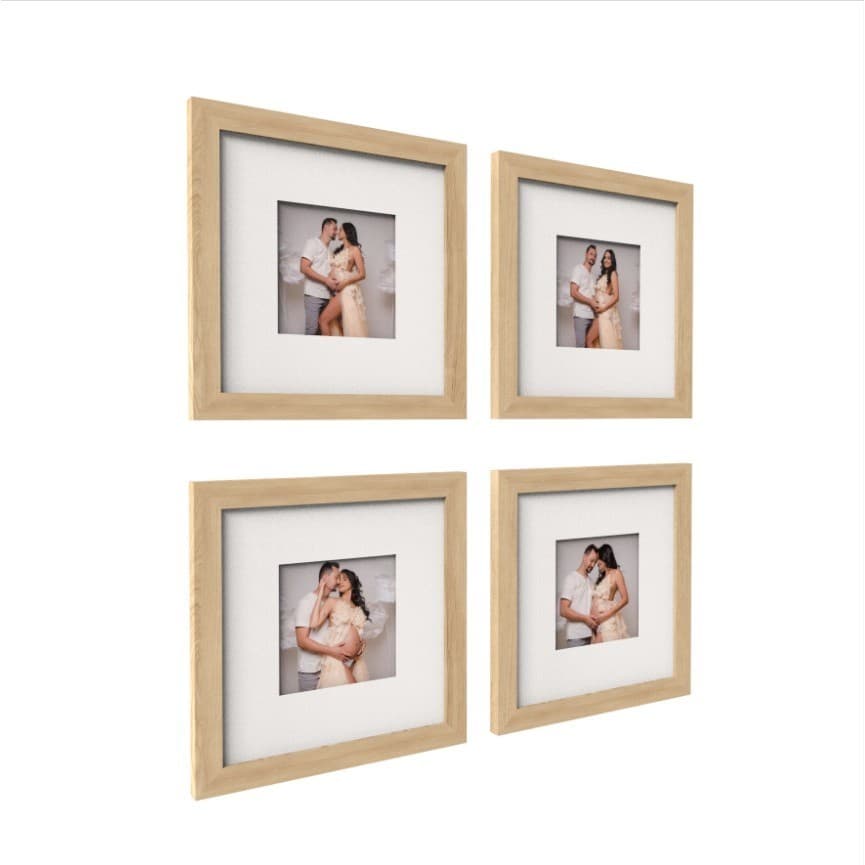 4 Quadros Decorativo Moldura Fotográfica 23x23 cm Com Paspatur Moldura Amadeirado Decoração Elegante