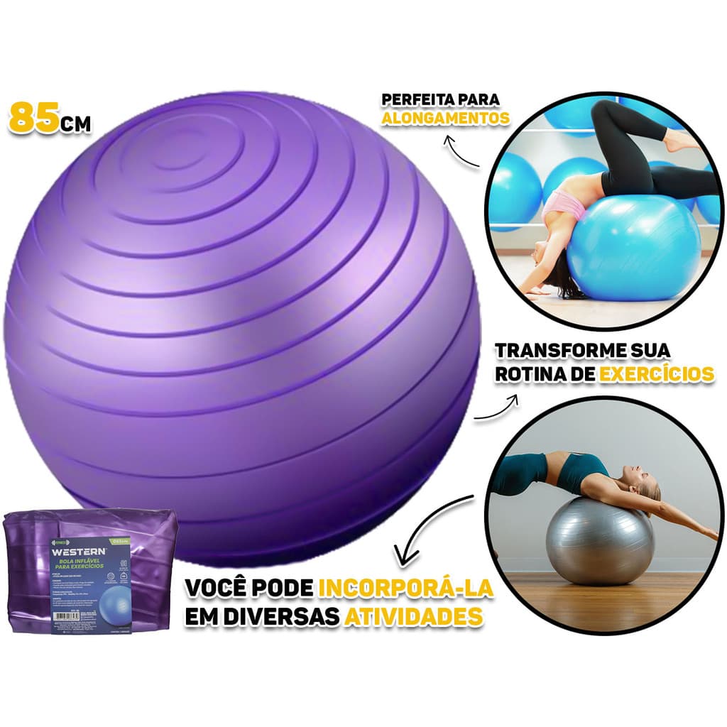 Bola Plástica Grande Inflável Para Exercícios Ginástica Yoga Pilates Alongamento 85cm