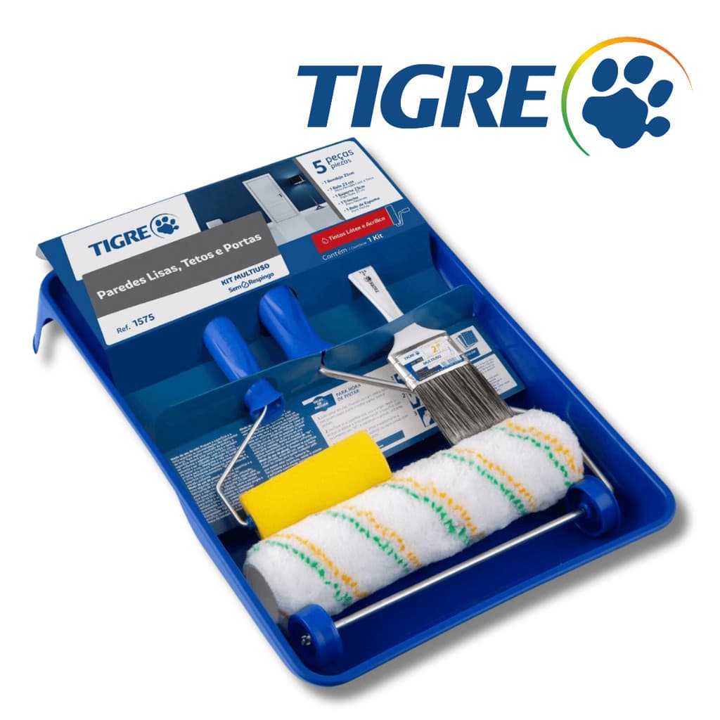 Kit de Pintura de Parede Multiuso Tigre Rolo de Pintura Anti Respingo Kit Pintura 5 Peças Multiuso