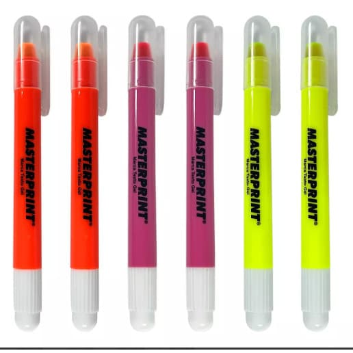 6 Caneta Marca Texto em Gel Masterprint 2 laranja 2 amarela e 2 rosa Escolar