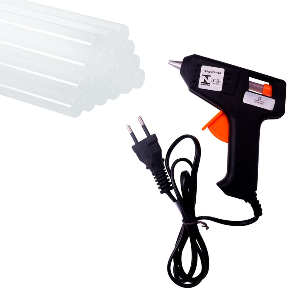 Pistola De Cola Quente Bivolt 10w + 12 Bastões De Cola Revolver (110v e 220v) Profissional Kit Aplicador