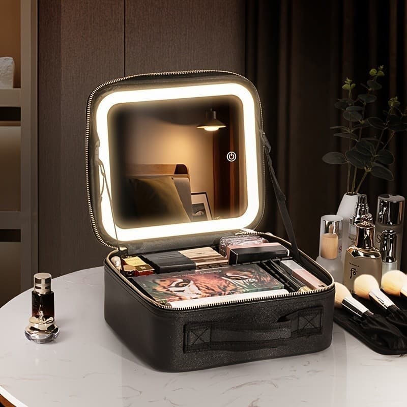 Kit Maleta com Espelho LED Maquiagem Completo Profissional Com Tudo Com Espelho E Luz Led E Paleta De Maquiagem