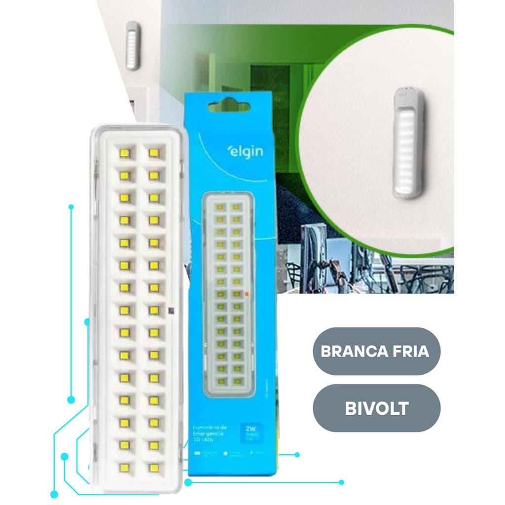 Luminária Lâmpada De Emergência Elgin 30 Led 2w 6500k