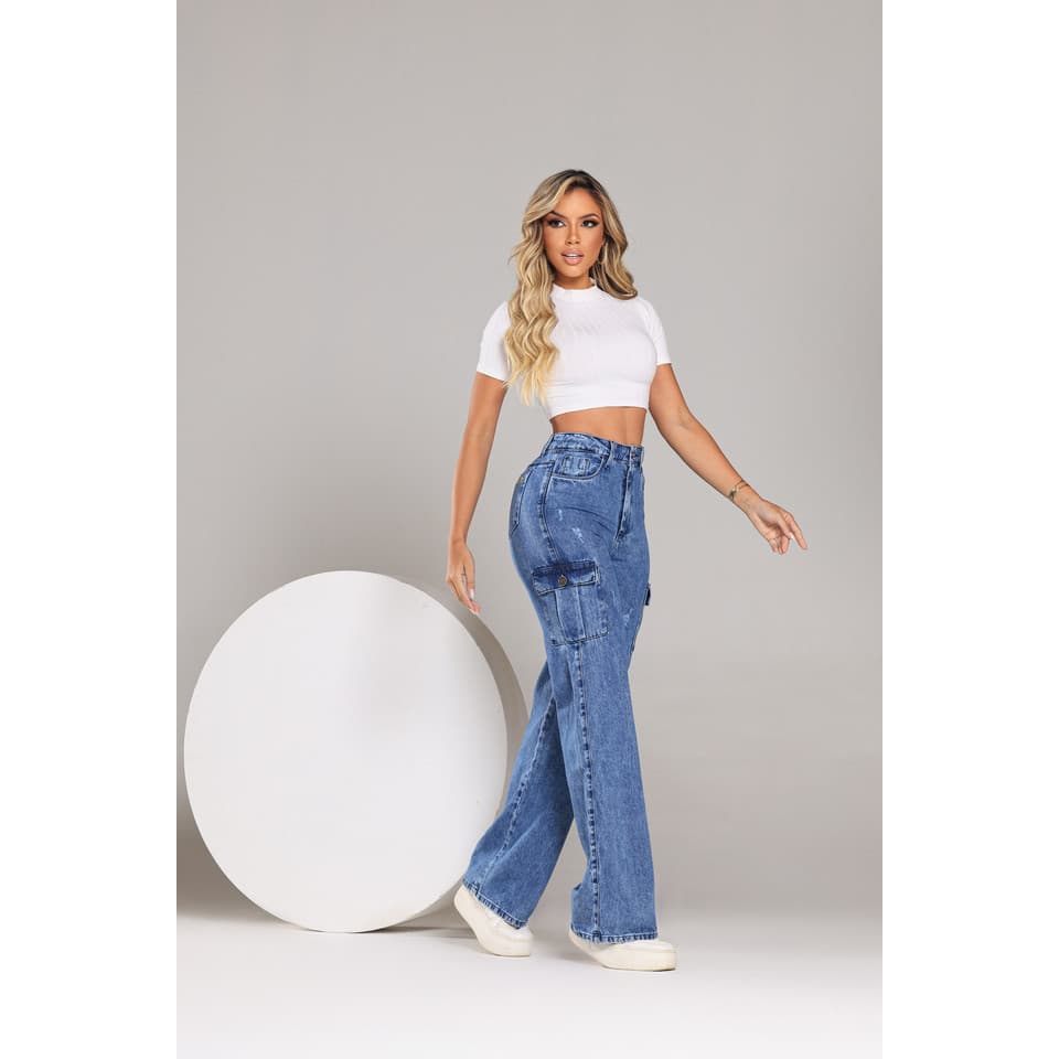 Calça Jeans Feminina Wide Leg Cintura Alta Modeladora Premium Confortável Tendência 2026 ref:20408