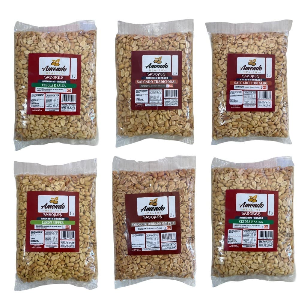 Amendoim Torrado Sem pele e com Pele 1kg e 500 g Tradicional Premium