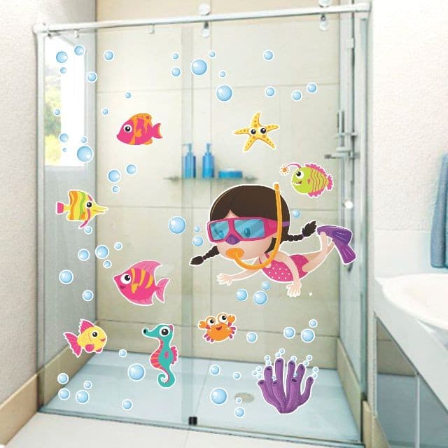 Adesivo Infantil para Box Fundo do Mar Rosa