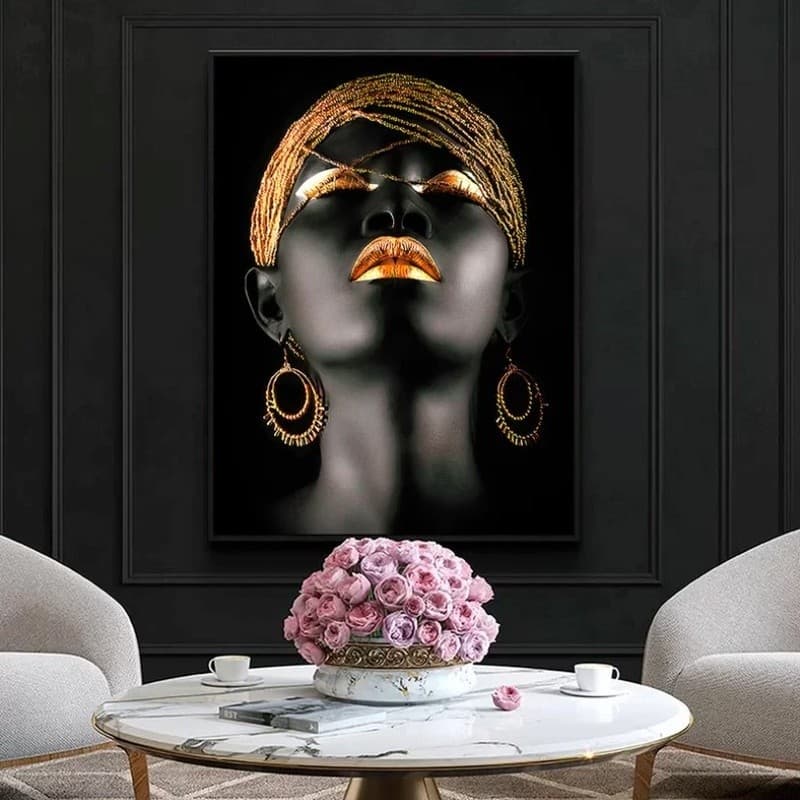 QUADRO TELA DECORATIVA 110X80 MULHER AFRICANA MODERNO LUXO 4K FULL HD PREMIUM