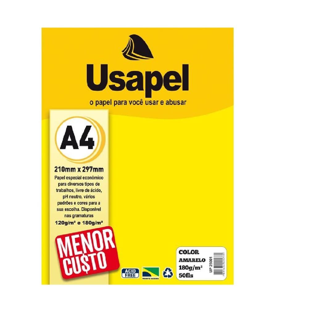 Papel Color PLUS 180 G OFFSET A4 50 Folhas Colorido Usapel