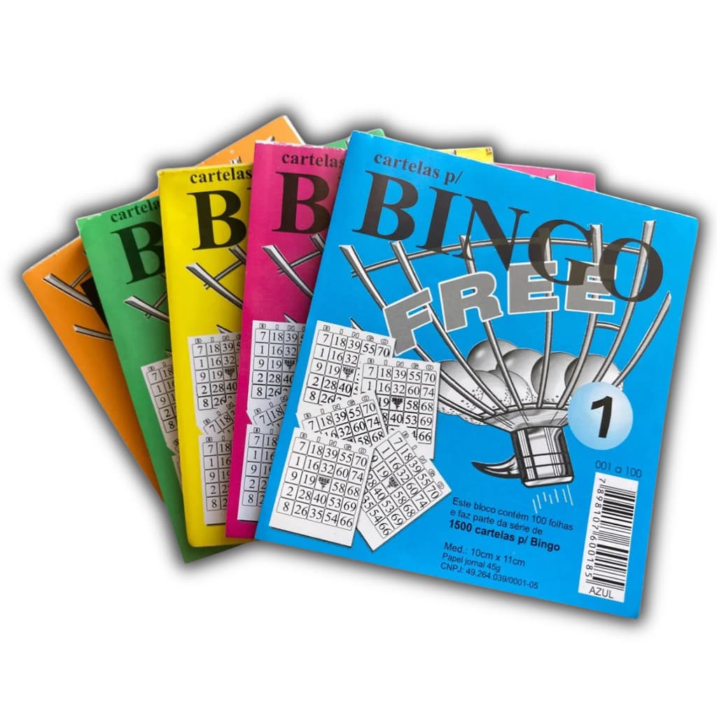 Kit 5 Bingos Free Bloco Talão Cartela Bingo Colorido 5 Cores 500 folhas