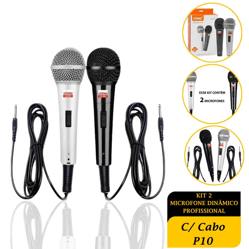 Kit 2 Microfone Profissional Com Fio Dinâmico P10
