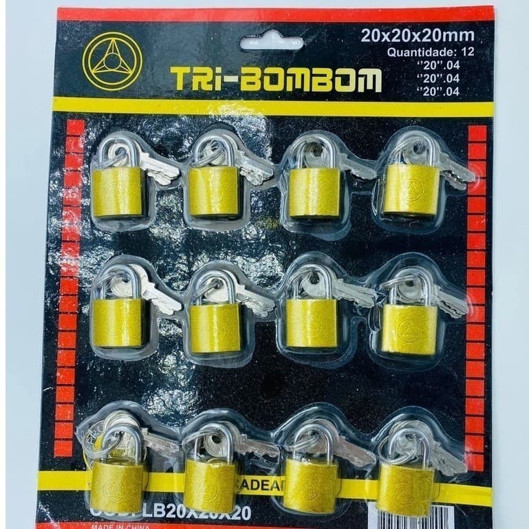 CARTELA DE CADEADO - 12 UNIDADES - 20x20x20mm - TRI-BOMBOM 1 CARTELA