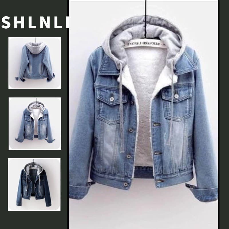 Outono E Inverno Versão Coreana Com Capuz Jaqueta Jeans Curta Para Cerdas Femininas De Algodão De Lã Espessada