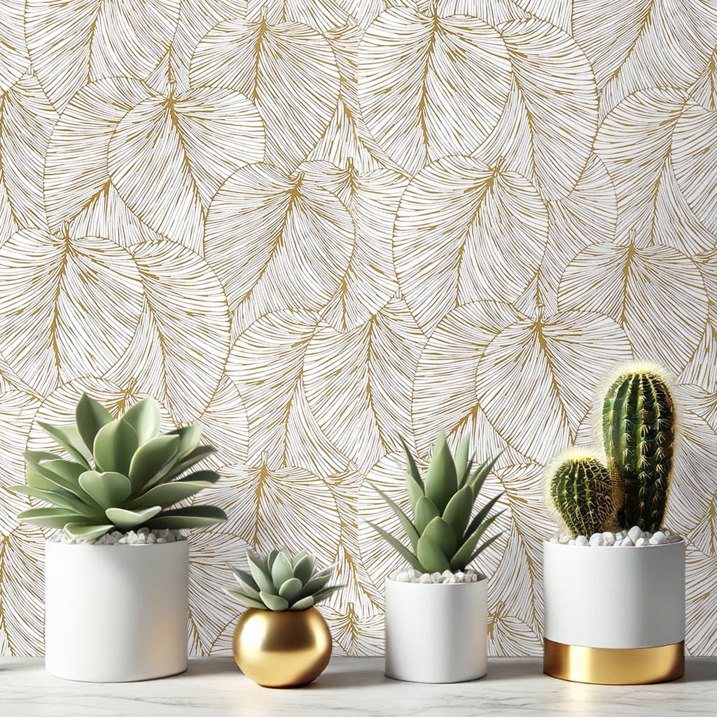 Papel de Parede  Adesivo Autocolante Floral Folhas Douradas - 5 Metros