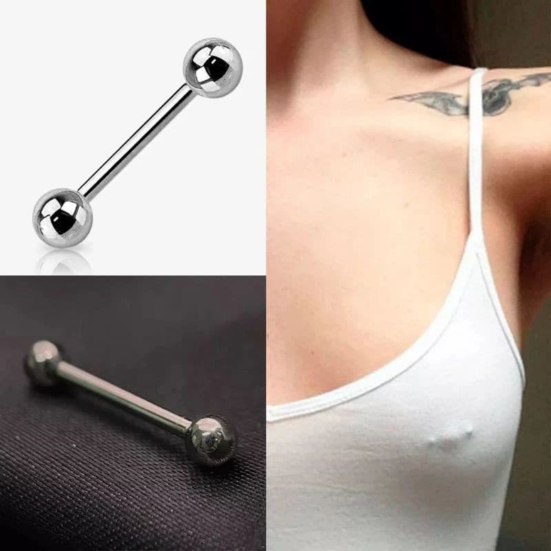 Kit 2 Pares de Piercing Mamilo Reto 14mm e 16mm Aço Cirúrgico 4 unidades