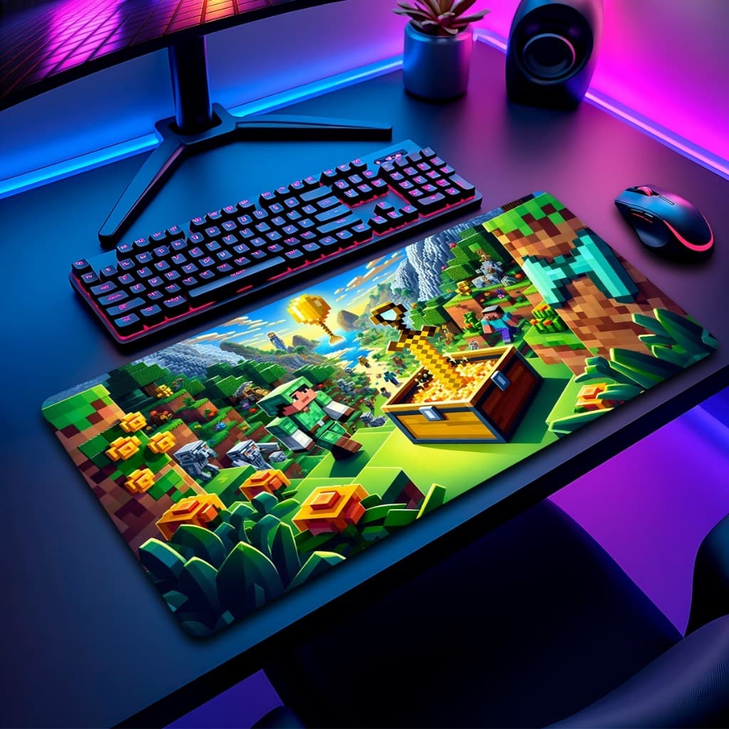 Mouse Pad Minecr Gamer Antiderrapante Grande Diversas Estampas Personalizado 70x35 cm
