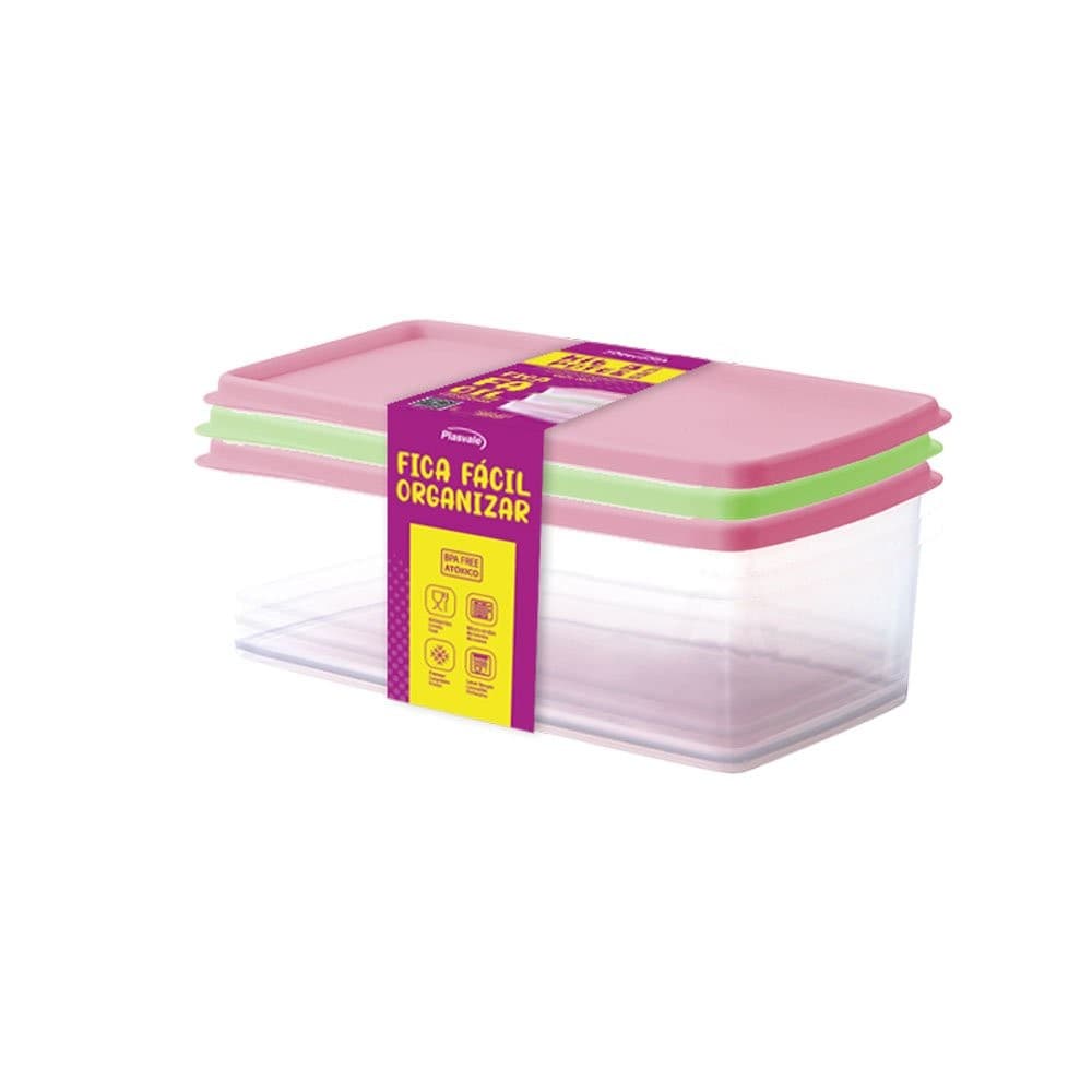 Kit 3 Pote Hermético Pote Marmita Pote Porta Mantimentos Alimentos Frutas Plástico 1,4 litros