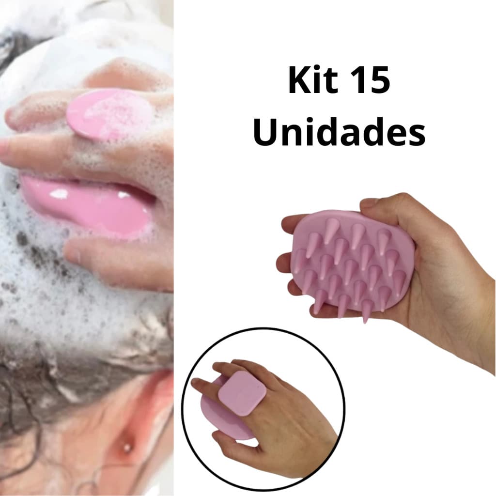 Kit 15 Escovas de Silicone Massageadora de Cabelos Fortalecimento do Cabelo