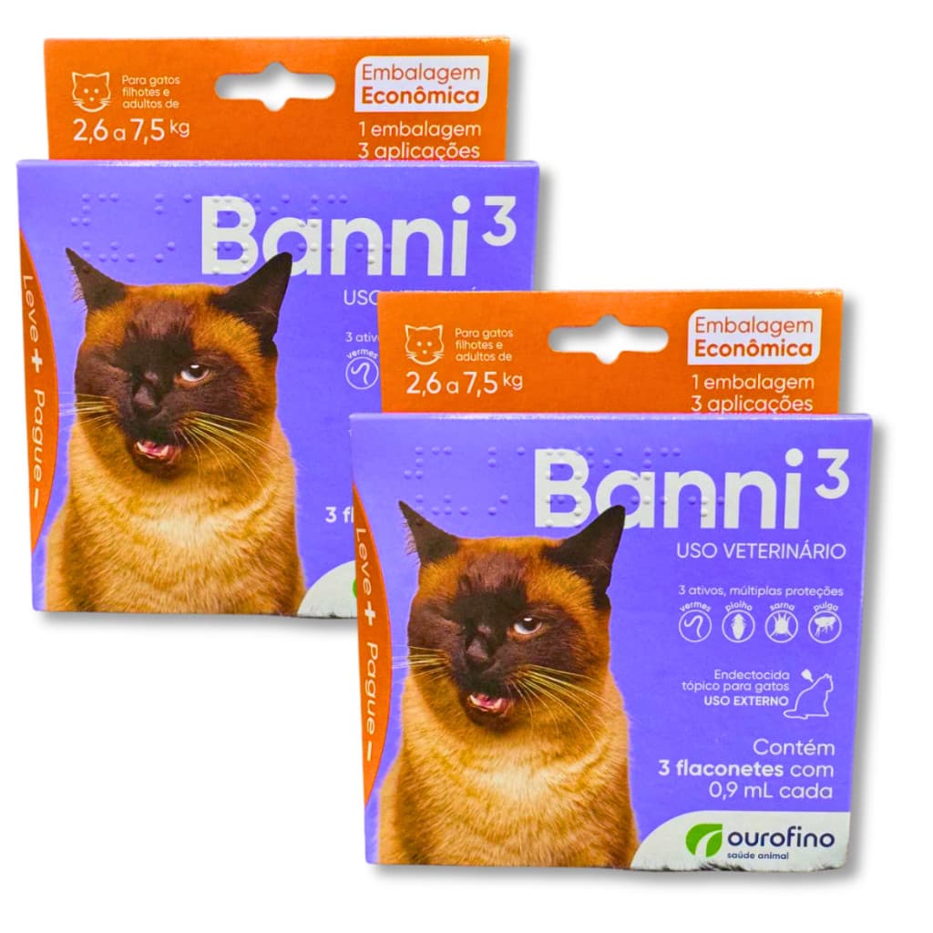 Kit Banni 3 Antipulgas Vermifugo Para Gatos Até 7,5kg