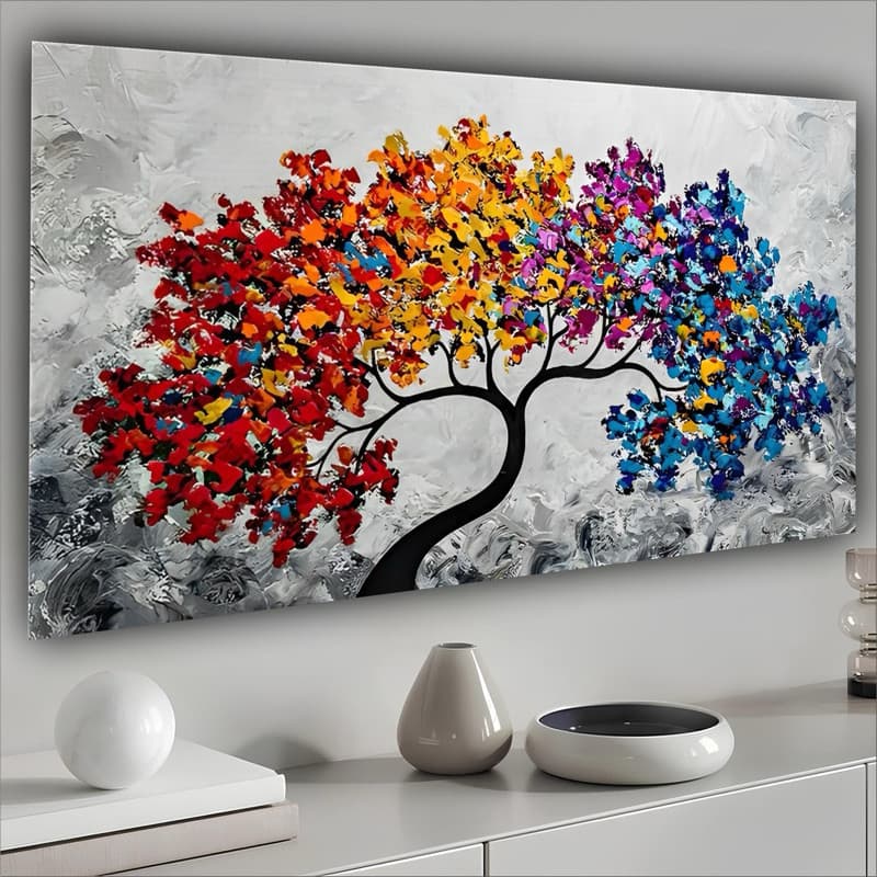 Quadro Decorativo Árvore Colorida Pintura Abstrata Grande Luxo