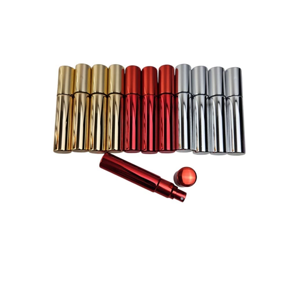 Kit Com 12 Porta Perfume De Bolsa Spray Luxo 5ML 10ML E 15ml Vermelho Dourado e Prata
