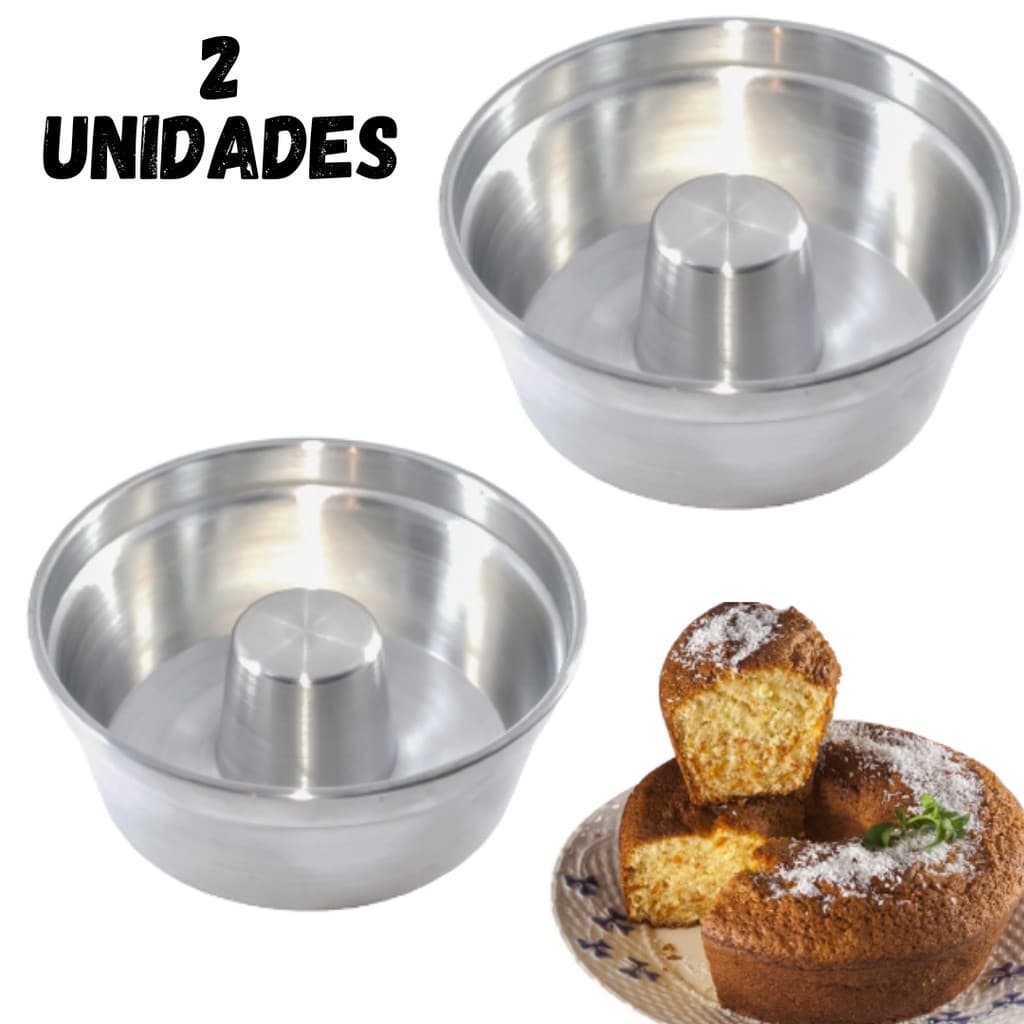 KIT 2 Formas para Bolo com furo,16 e 18cm Torta Suíça Pudim bolo