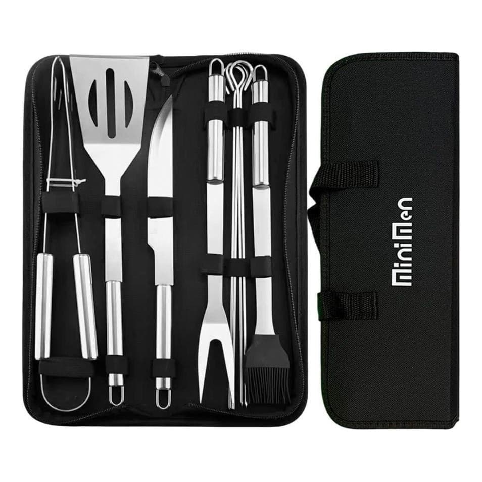 Kit Churrasco Aço Inox Profissional Com 9 Peças