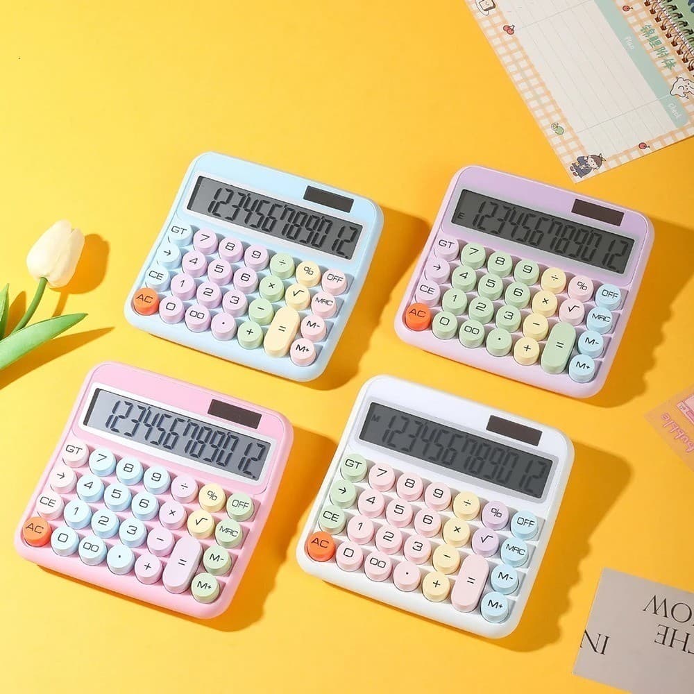 Calculadora Solar Colorida de Mesa 12 Dígitos Grande e Médio Tela LCD Botão Mecanico