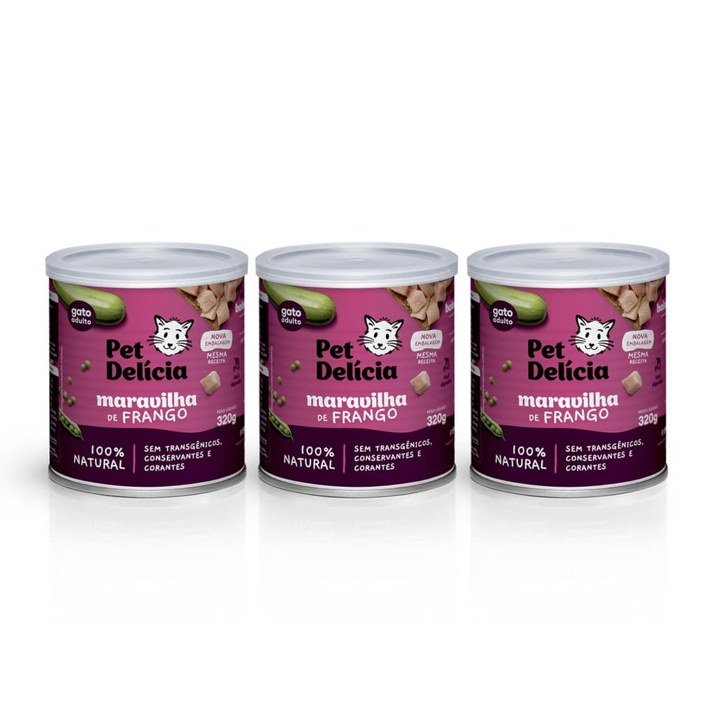 KIT 3 UNIDADES ALIMENTO ÚMIDO PET DELÍCIA MARAVILHA DE FRANGO 320G GATOS