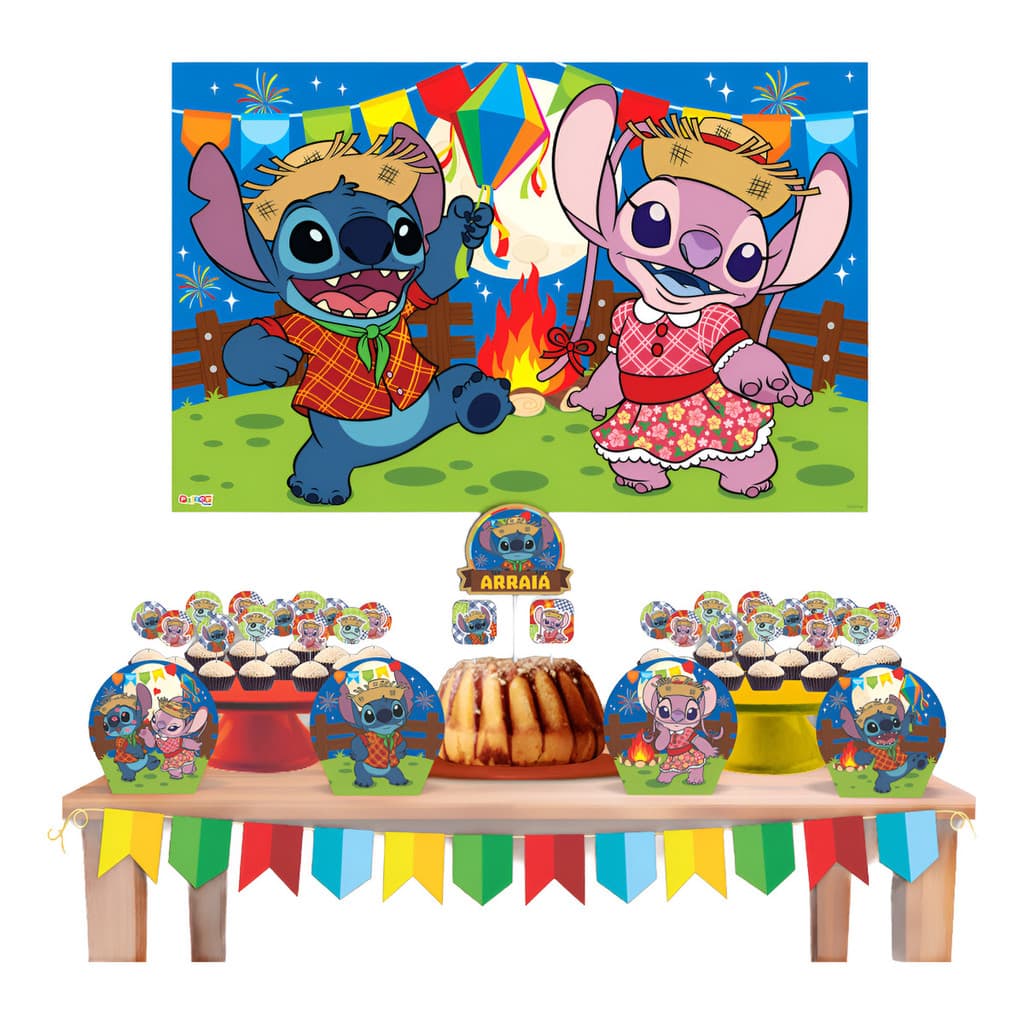 Kit Decoração Enfeite Festa Junina Stitch Angel Julina Arraiá São João Caipirinhas Quermesse
