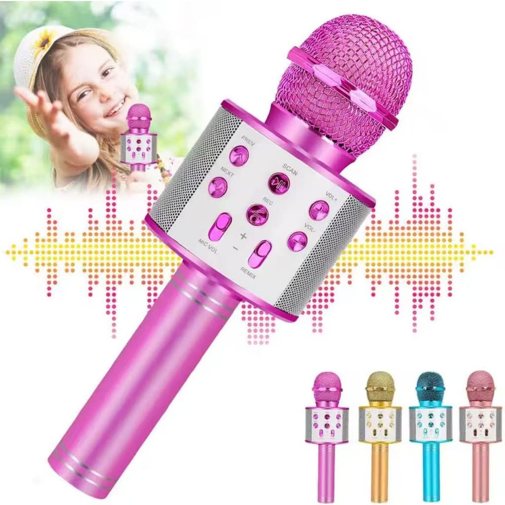 Microfone Infantil de Karaoke de Brinquedo Sem Fio Bluetooth Efeito Voz Modo Gravação Função Selfie