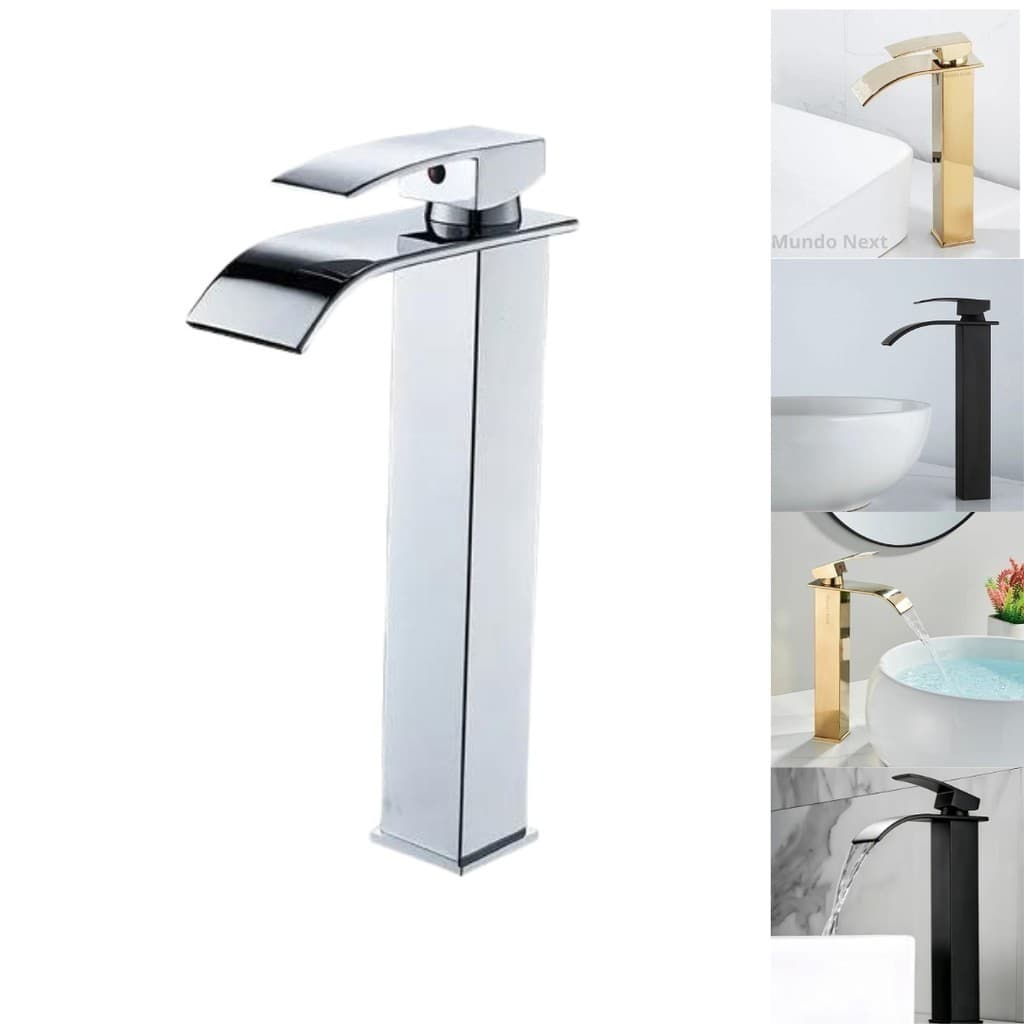 Torneira Cascata Alta Banheiro Monocomando Cuba Preto Fosco E Cromado