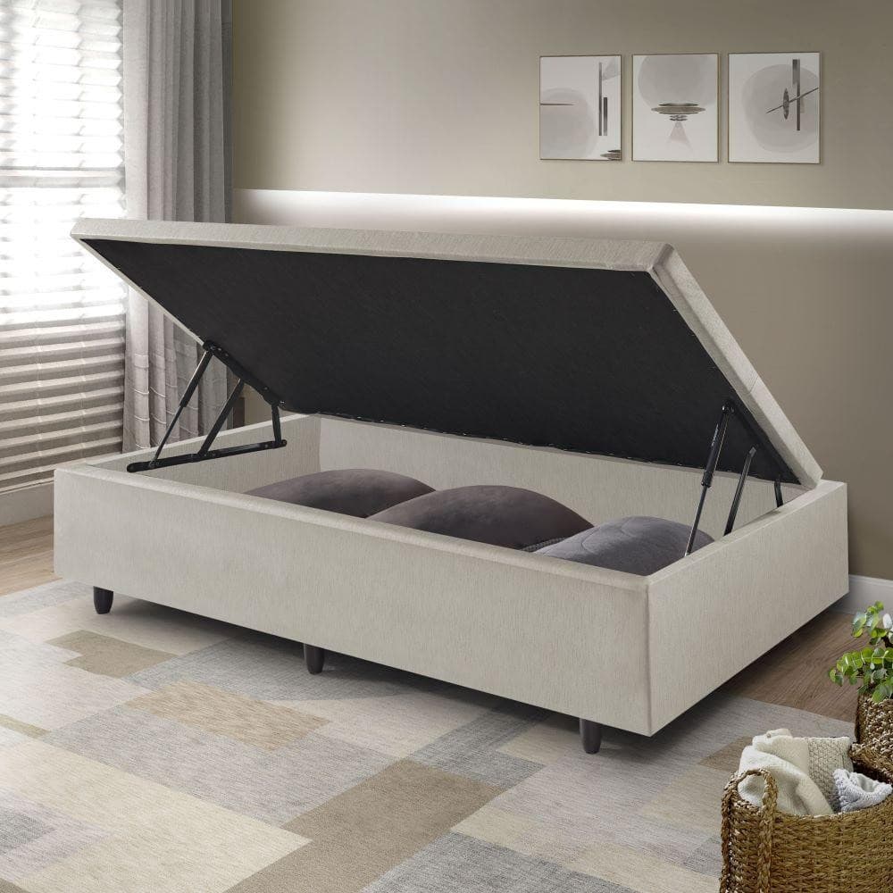 Base Box Baú Solteiro 88x188x42 cm Courino Linho Areia