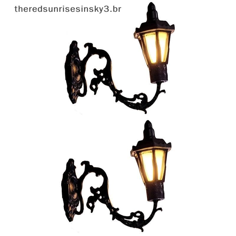 TSBR 2 Peças 1/12 Decoração De Casa De Bonecas Lâmpada De Parede Modelo Jardim Quintal Lustre Mesa De Areia Luz Led