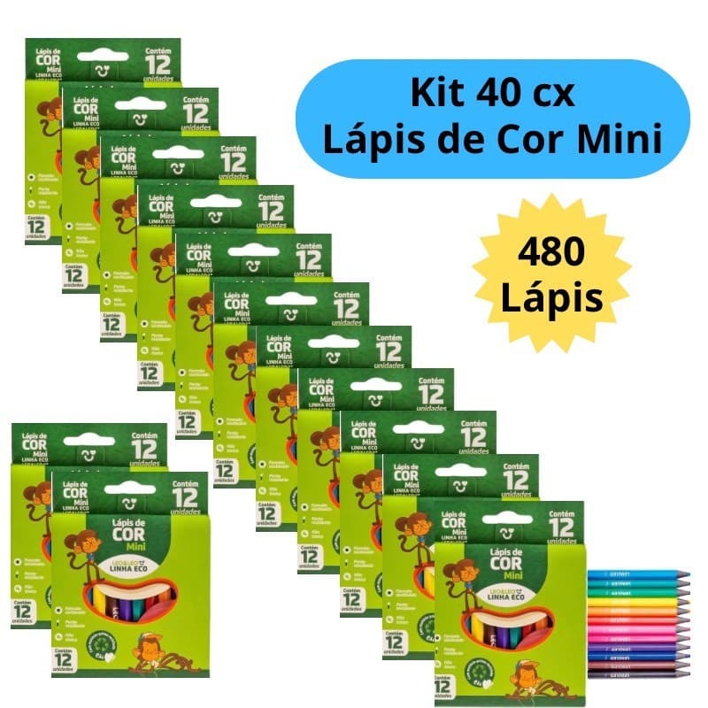 Kit 40 Caixas de Lápis de Cor Mini Caixa com 12 Cores Kit Festa Escolar Lembracinha Leo&Leo