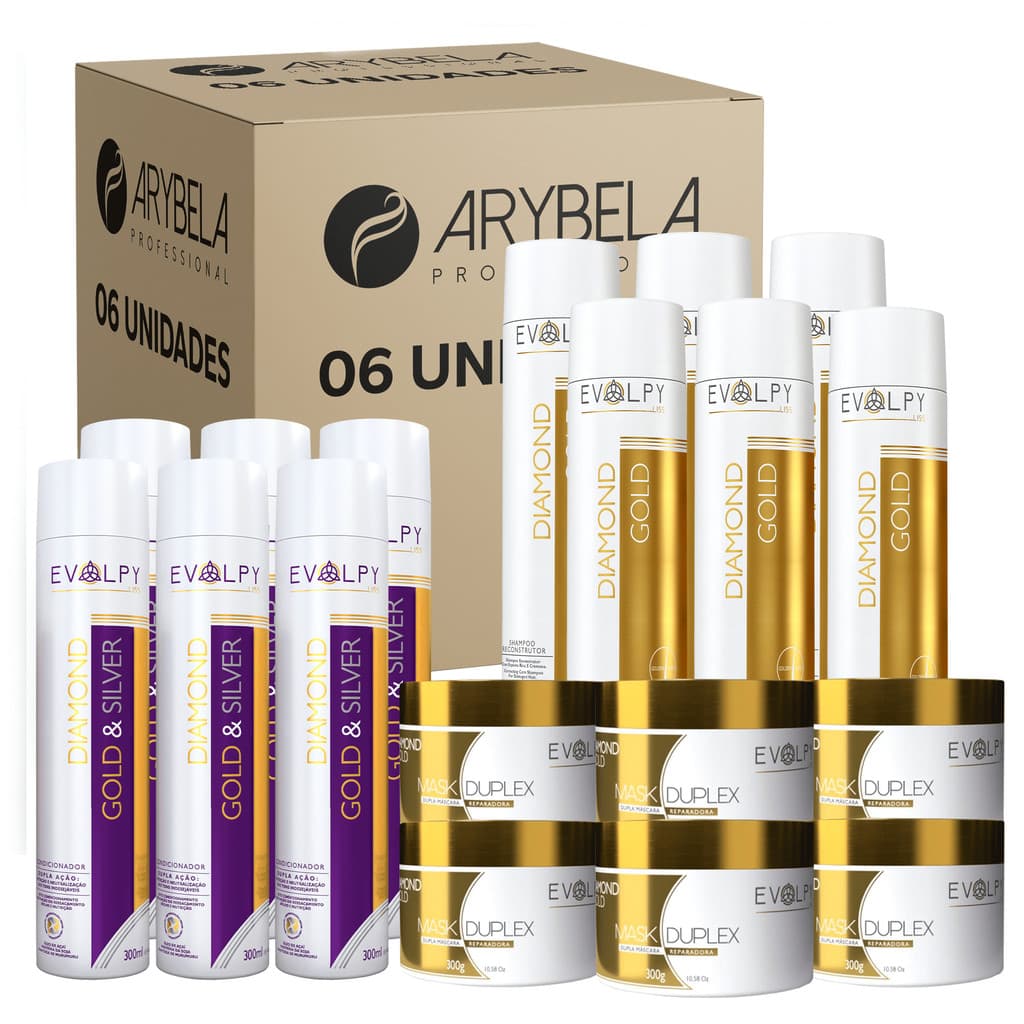 Pack 6 UN - Shampoo + Condicionador + Máscara Duplex - Diamond Gold 300g - EVOLPY LISS