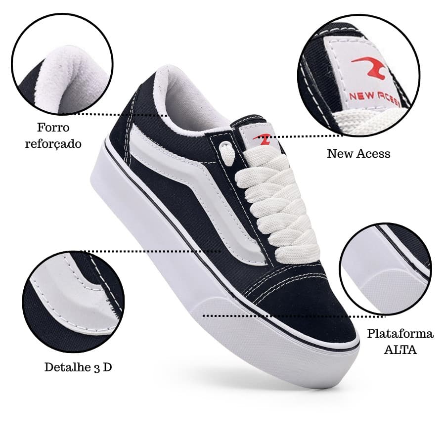 Tênis New Acess Feminino Plataforma Sola Alta Casual Palmilha Confortável Promoção Envio Imediato