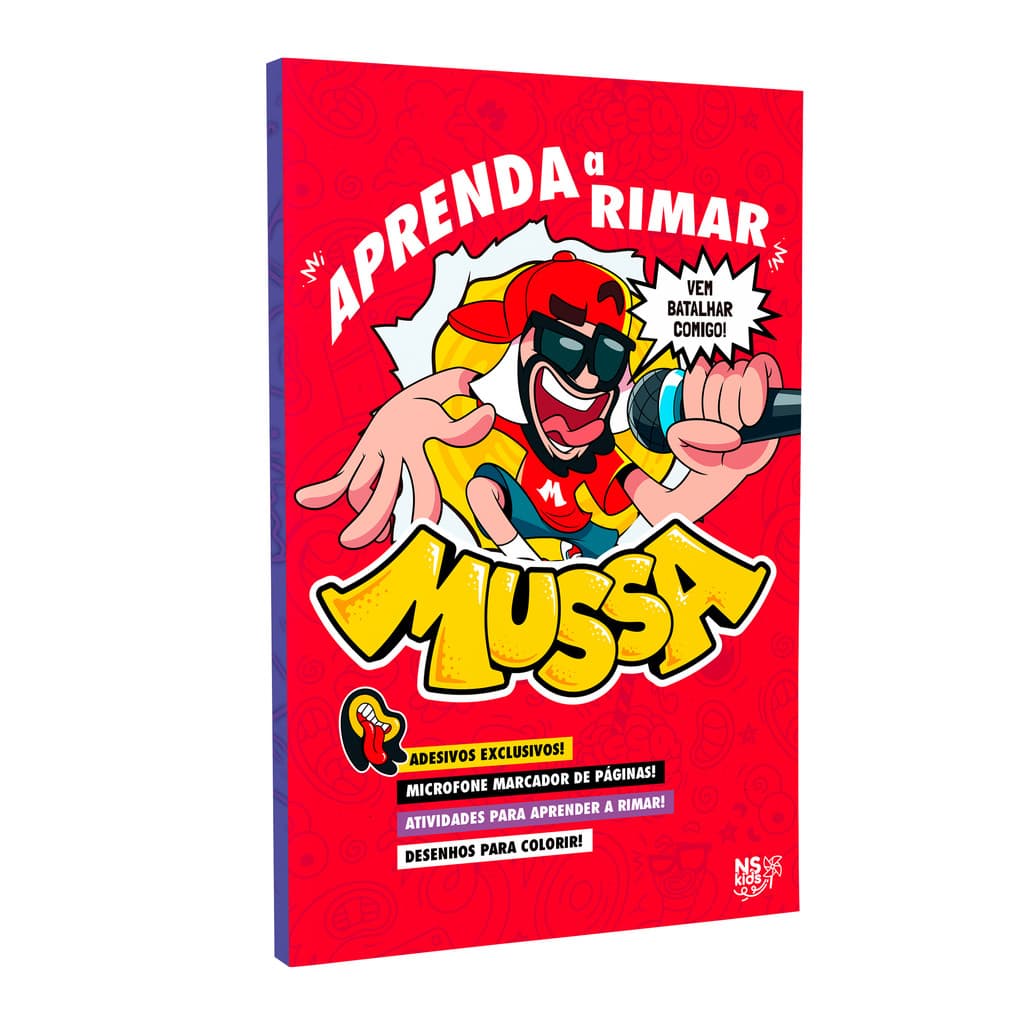 Livrão Do Mussa Aprenda A Rimar - Adesivos + Microfone Marcador Atividades e Desenhos Para Colorir