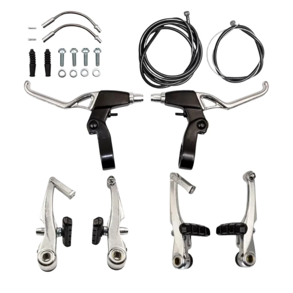kit freio v-brake de aluminio com manete + cabo e capa para bicicleta bike promoção