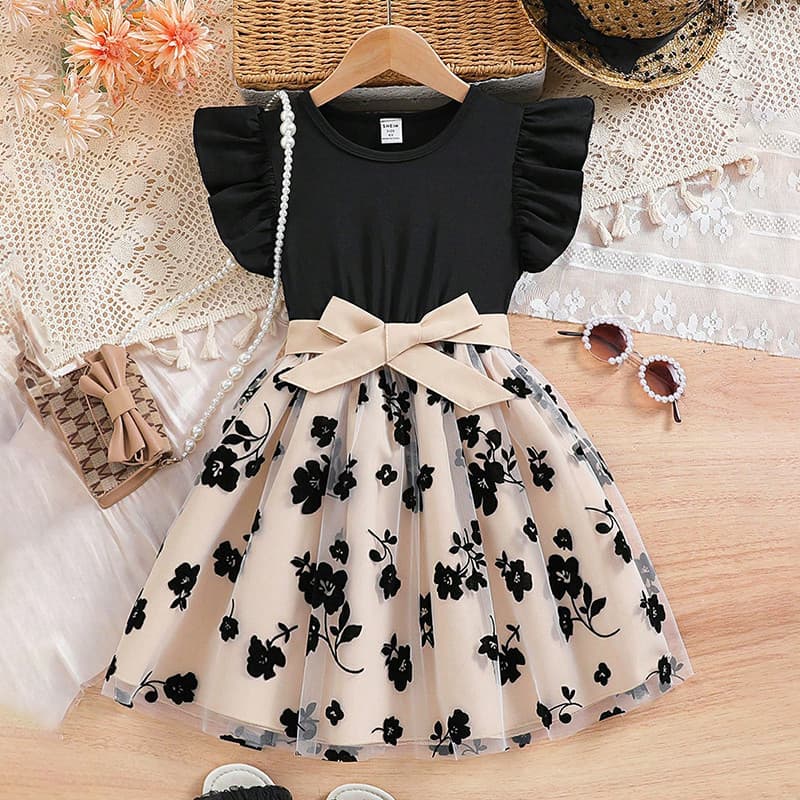 Vestido De Aniversário Para Meninas , Novo Padrão , Moda 3 A 8 Anos , Preto , Rosa , Bordado , Tule , Orelha , Fungo , M