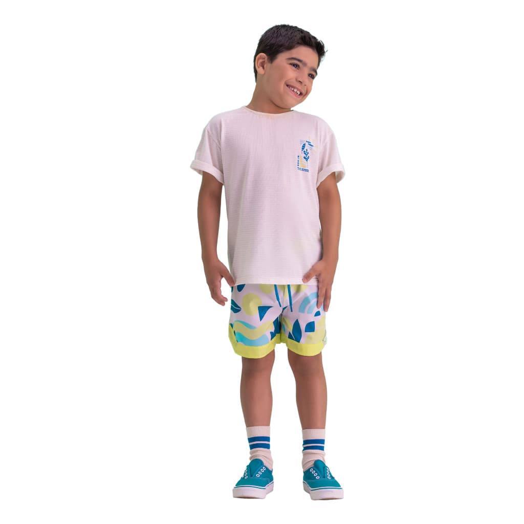 Camiseta Bege com Estampa Atrás