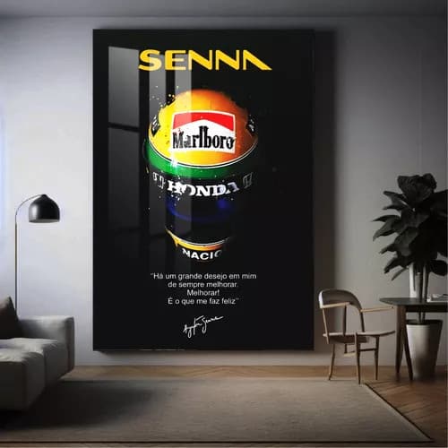 Quadro Tela 110x80 Decorativo Ayrton Senna Formula 1 Brasil - Capacete - Arte disponível em diversas