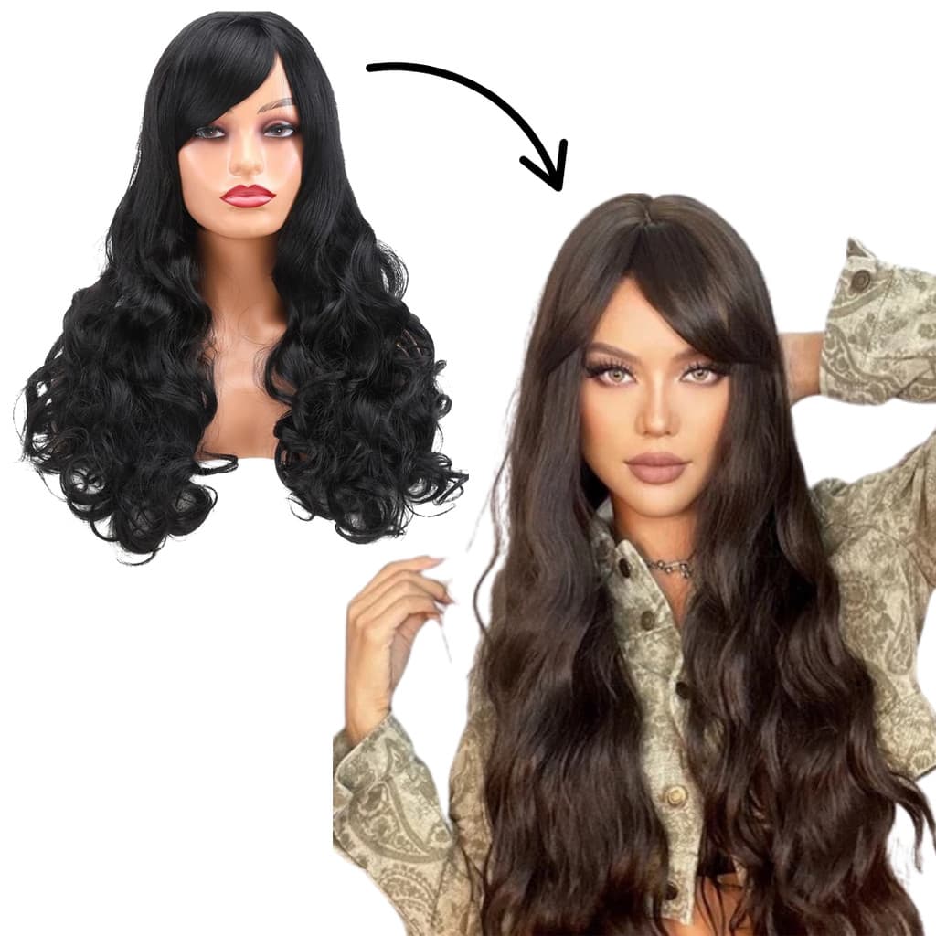 Peruca Ondulada Wig Lace 65cm Com Franja Weng Orgânica Diversas Cores