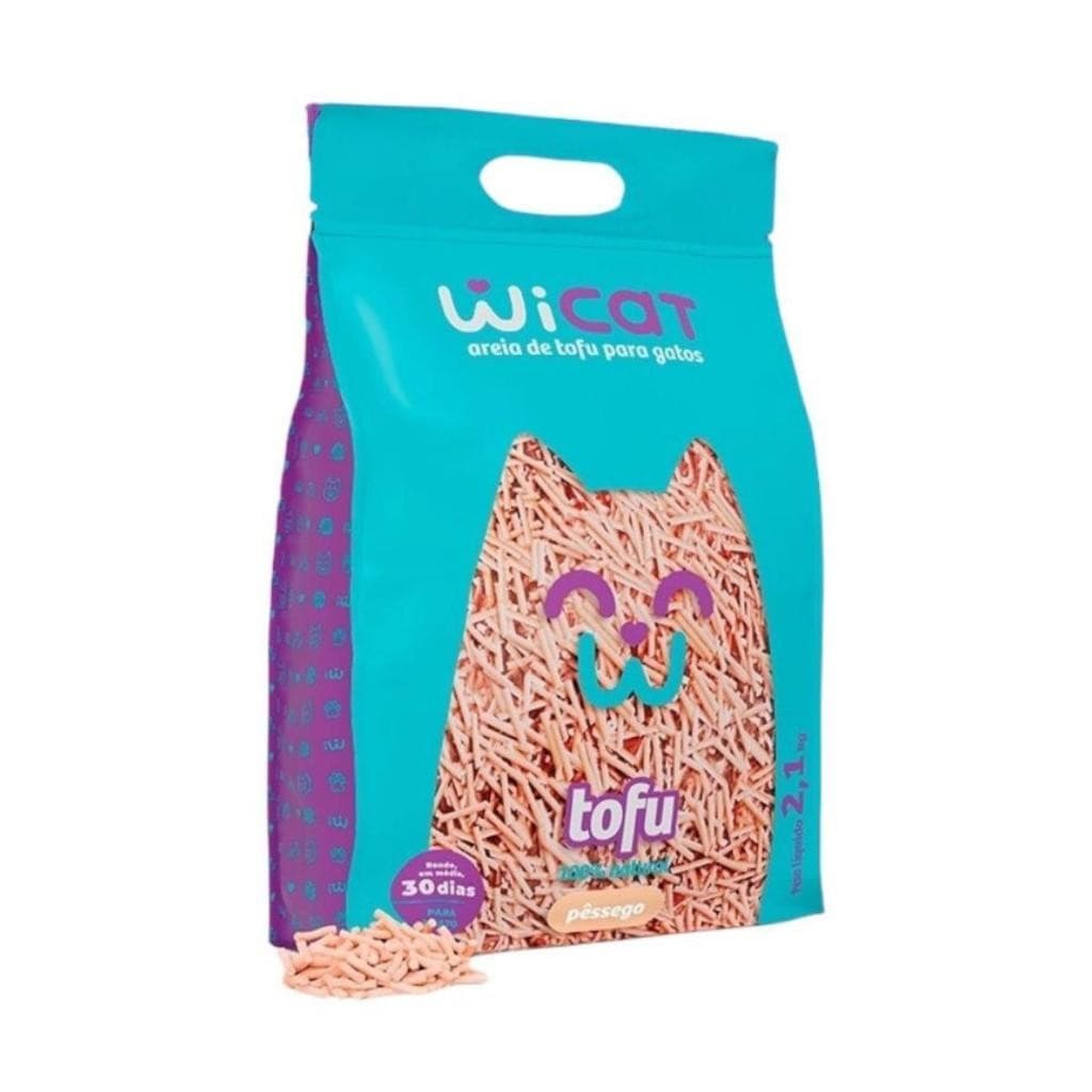 Areia Higiênica de Tofu Biodegradavel para Gatos de Pessego Wicat 2,1kg