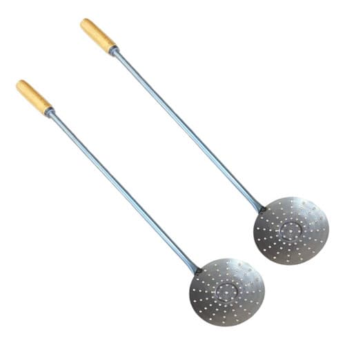 Kit 2 Escumadeiras Grande Para Tacho 80cm Inox Cabo Madeira